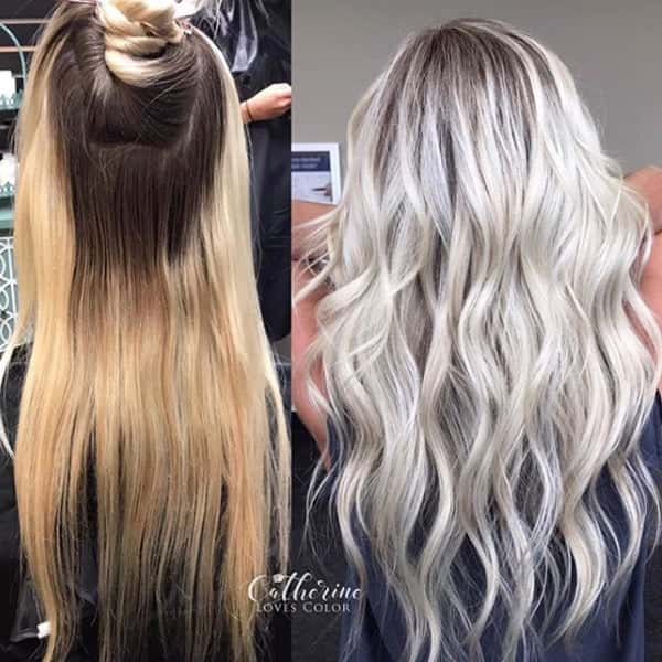 Icy Platinum Haircolor Before and After Using Moroccanoil's New Color Complete Line!