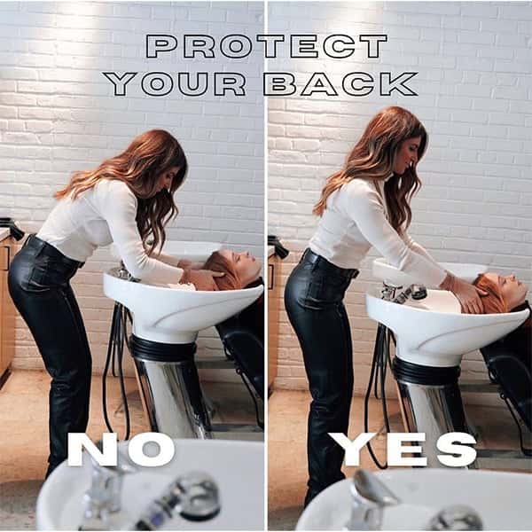 Proper shampoo bowl posture to reduce back pain strain @sarabotsfordhair hairstylist physical health