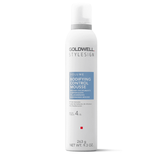 Goldwell StyleSign Bodyfying Control Mousse on display in a white bottle.