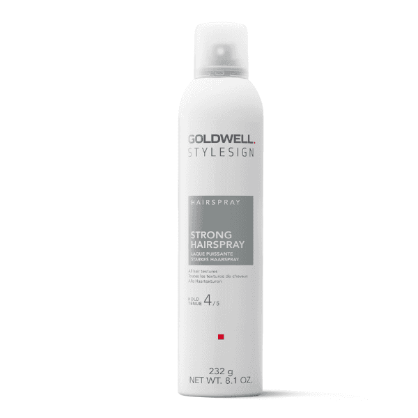 Goldwell StyleSign Strong Hairspray on display in a white bottle.