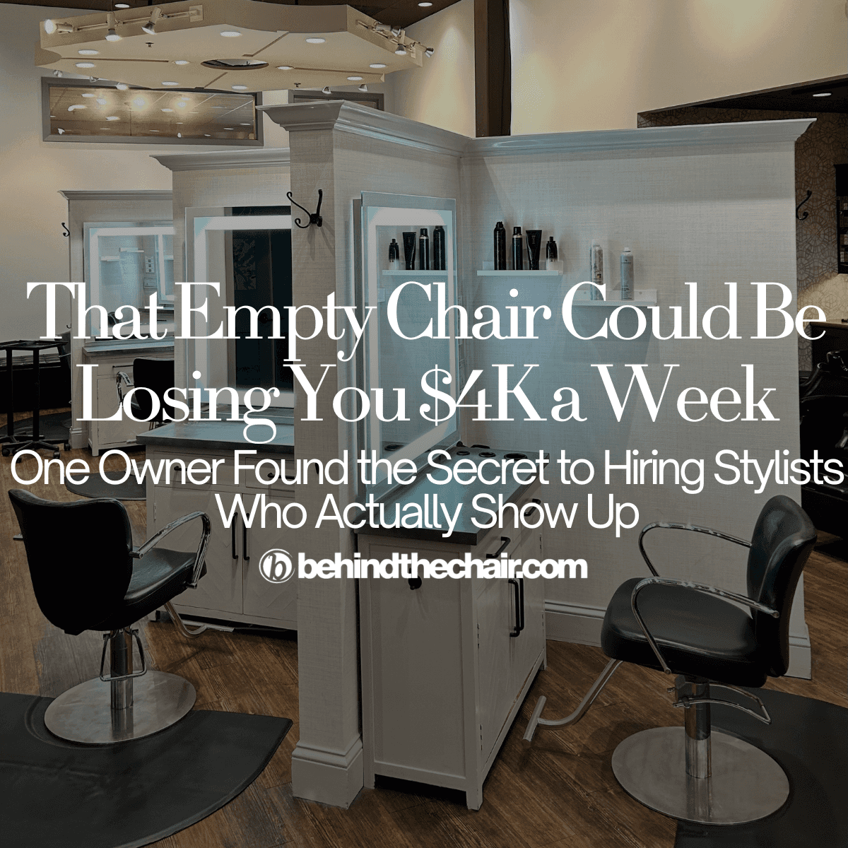 a salon background with the text A new way to hire stylists