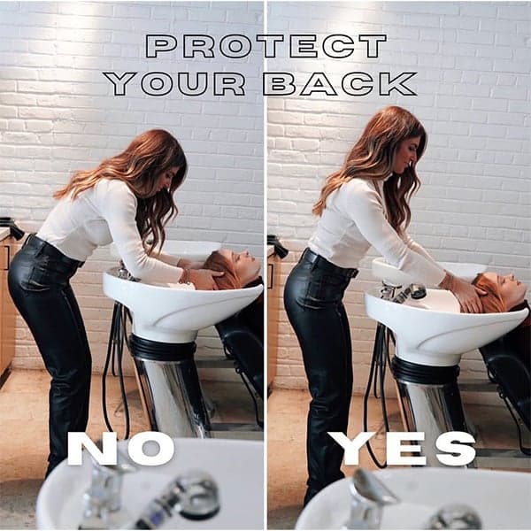 Proper shampoo bowl posture to reduce back pain strain @sarabotsfordhair hairstylist physical health