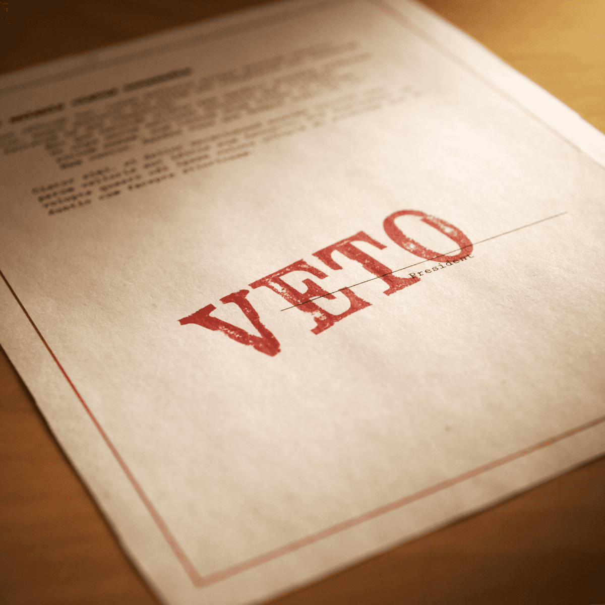 paper with a big red veto stamp on it