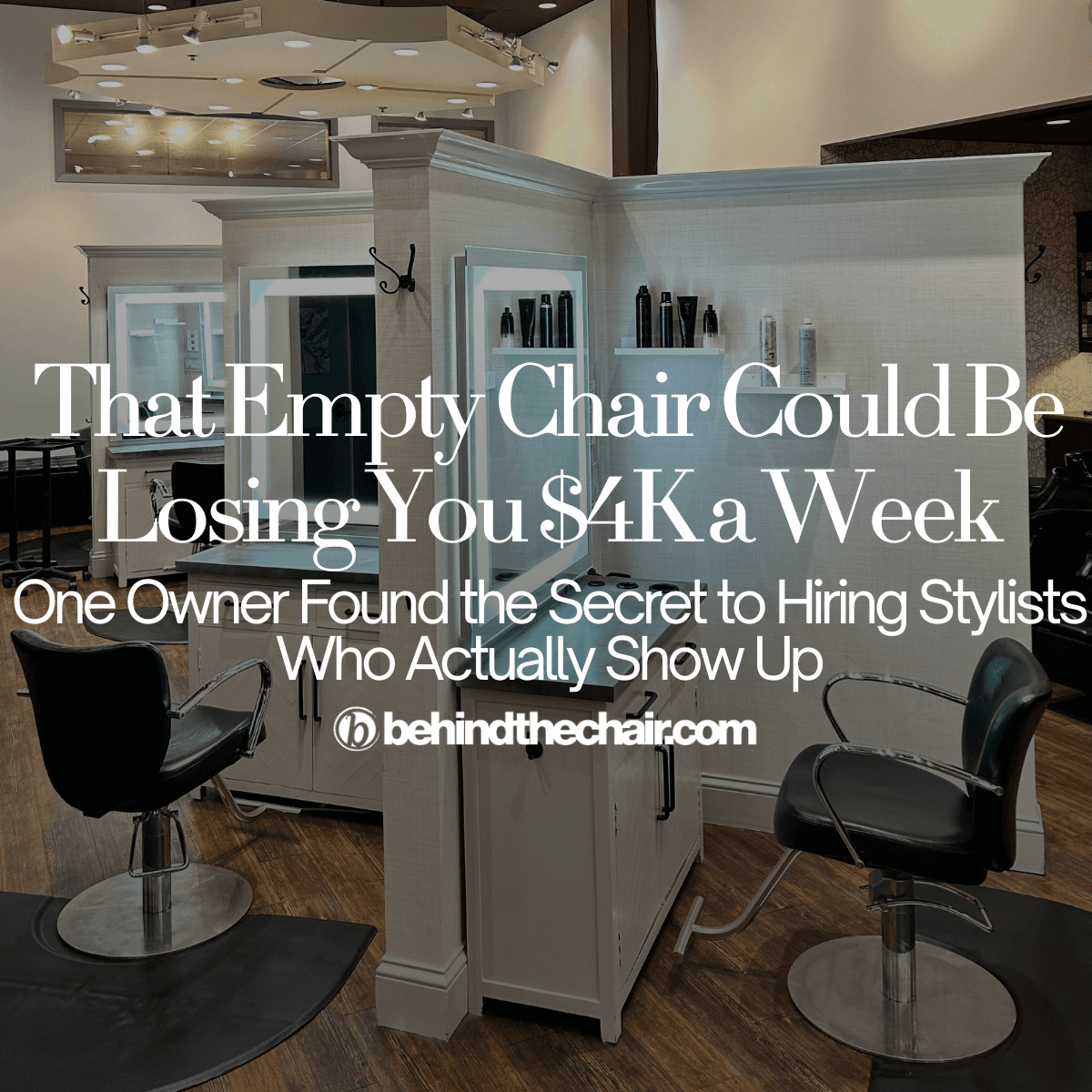 a salon background with the text A new way to hire stylists