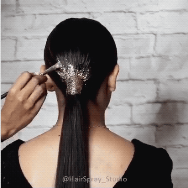 holiday, glitter, hair, ponytail,