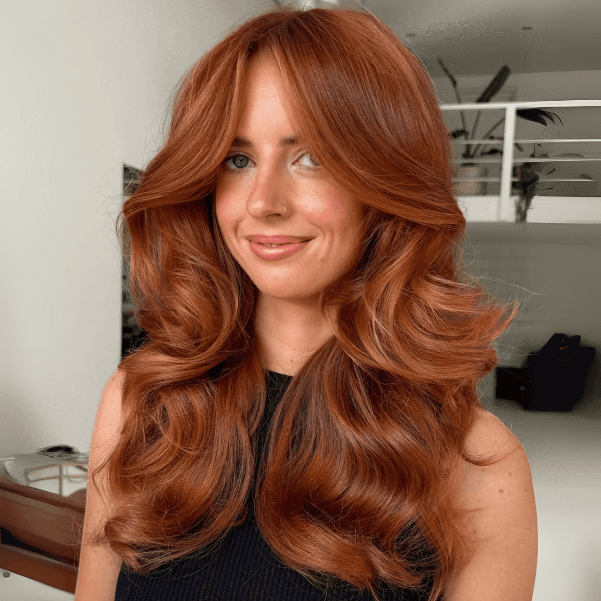 copper curls glossy girl smiling