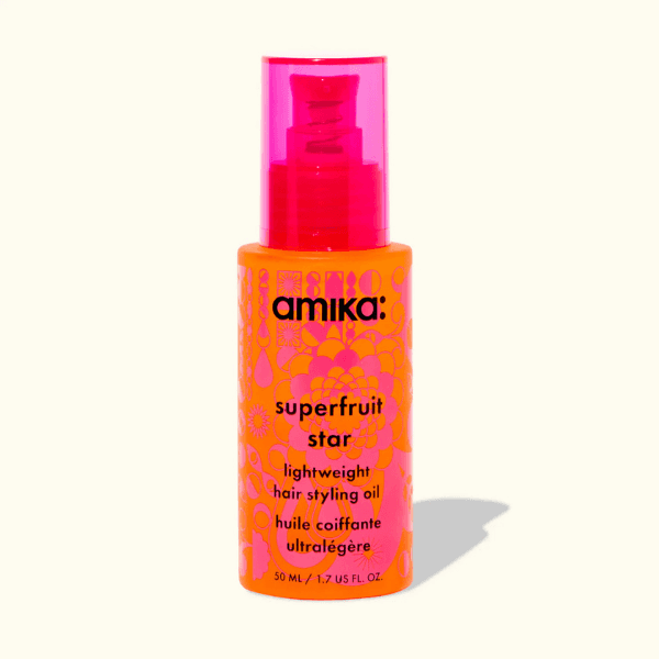 amika superfruit star lightweight hair styling oil on displat