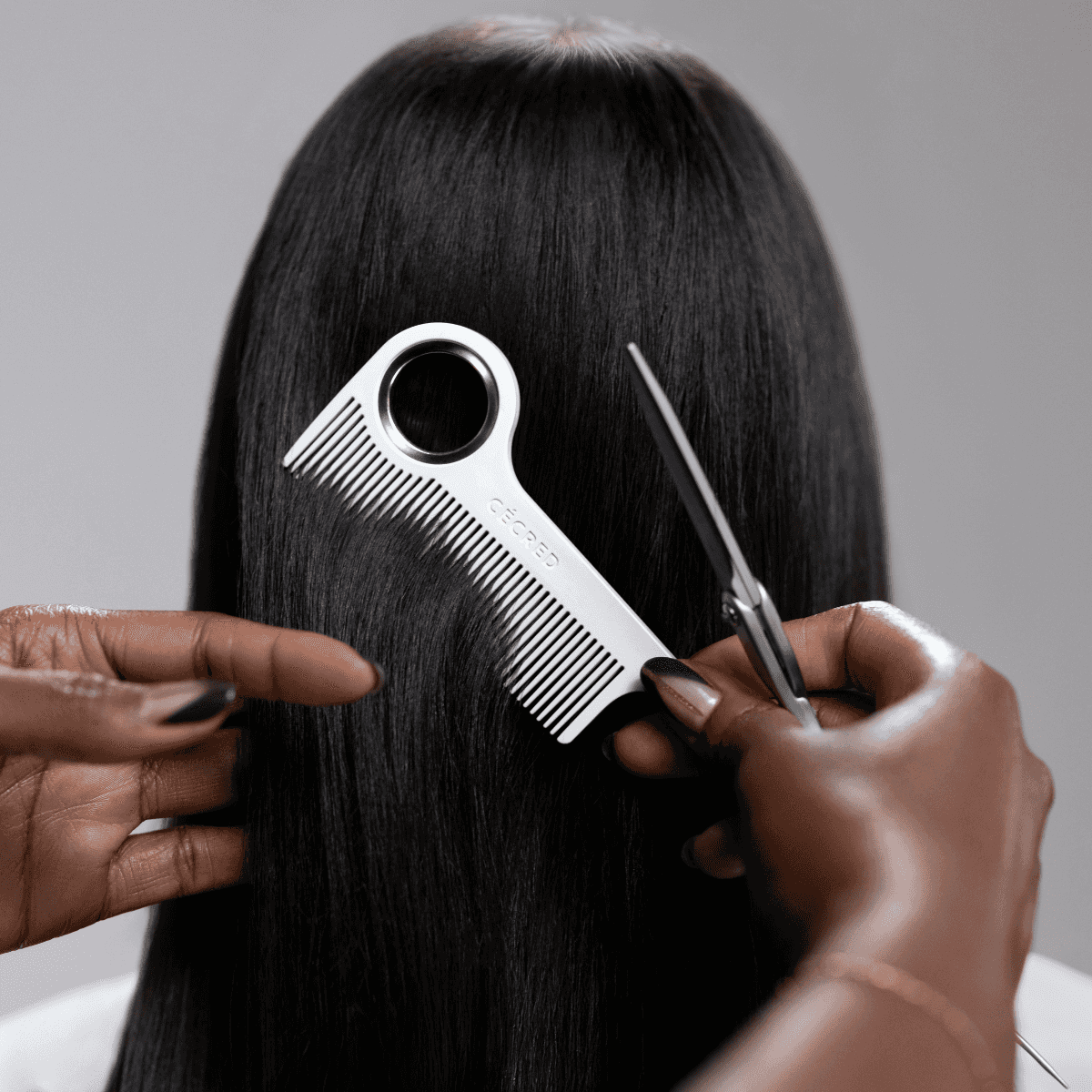 cecred comb brushing silky black hair