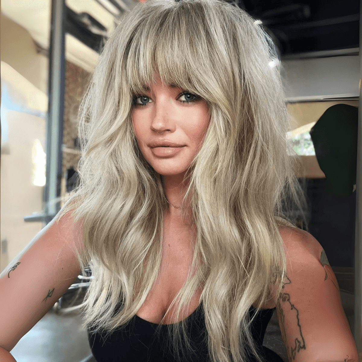 blonde layers bardot bangs