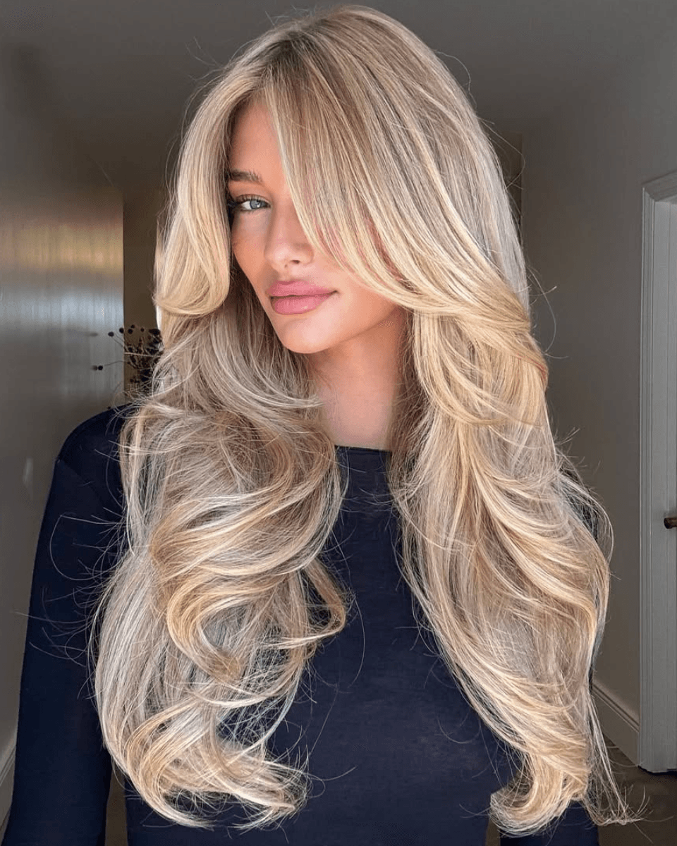 long luminous blonde hair with layers