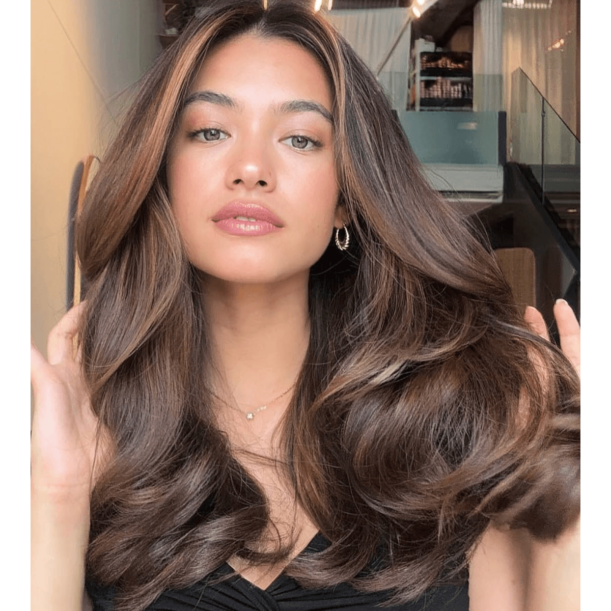 medium length hair no bleach balayage with a blowout
