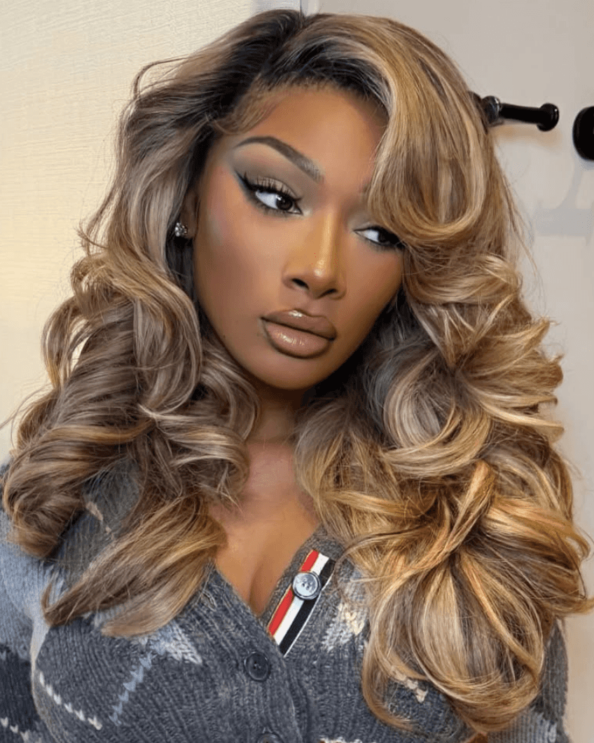 2026 hair color trend teddy bronde on Megan Thee Stallion Photo Credit Instagram via @dianashin