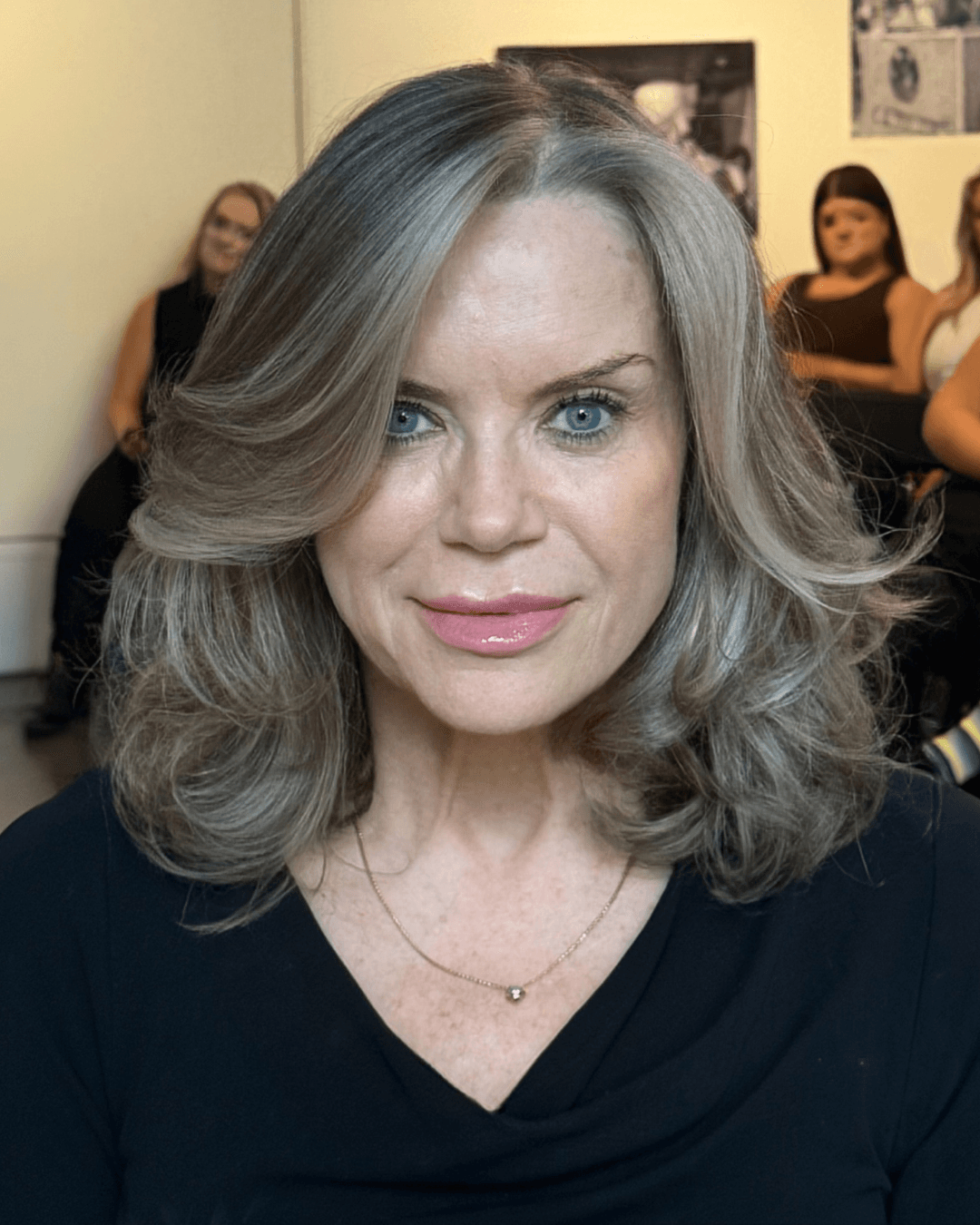 finished look bob with gray blended and a blowout Photo courtesy of Kaine Vakai (@kainevakaihair)