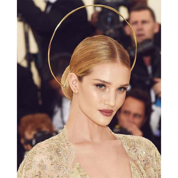 rosie huntington whitely met gala halo hair chignon christian wood wella hairstyle