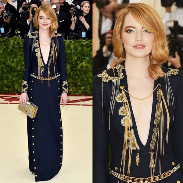 emma stone met gala 2018 hair by tracey cunningham mara roszak redken bio ionic wet brush