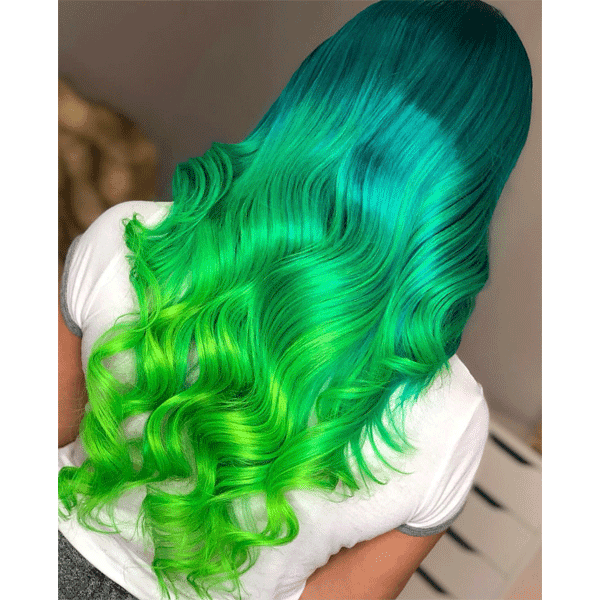green hair, long hair, curls