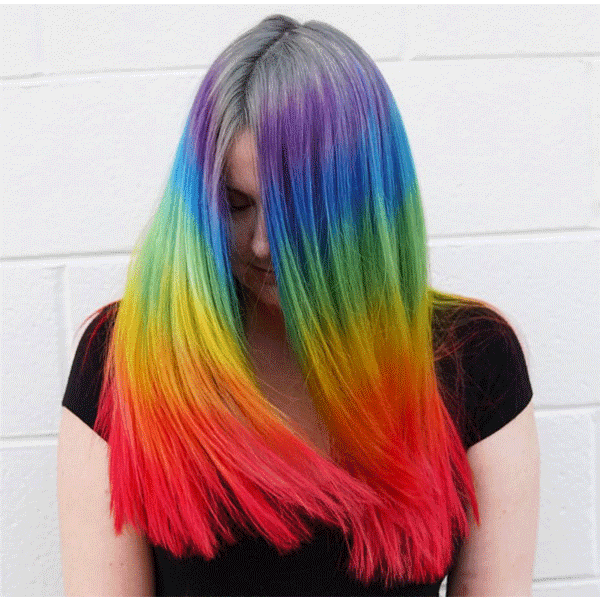 rainbow hair, long hair, hair color