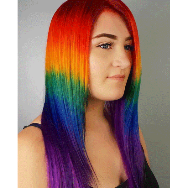 long hair, creative color, hair color, rainbow hair