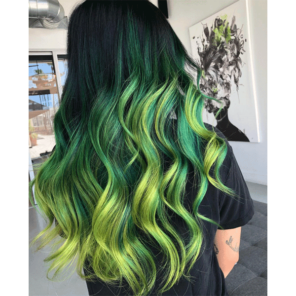 long hair, green hair