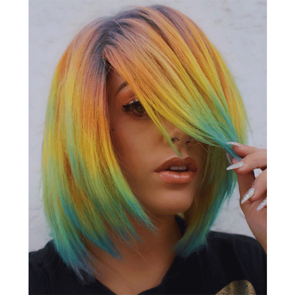 short hair, bob, rainbow hair