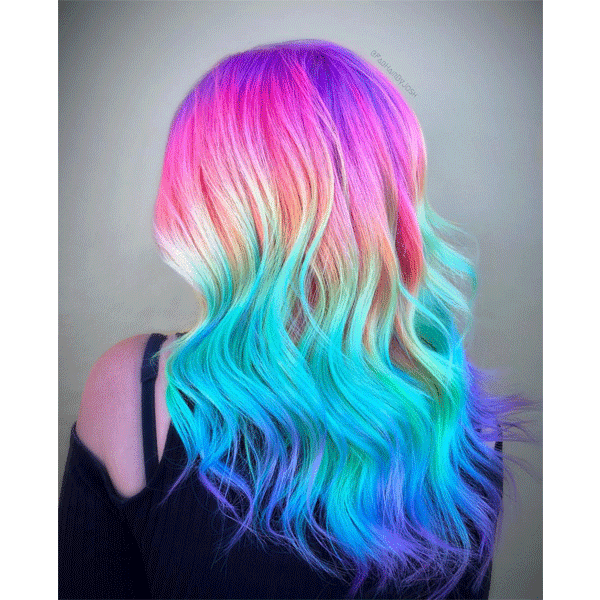 long hair, rainbow hair, neon hair