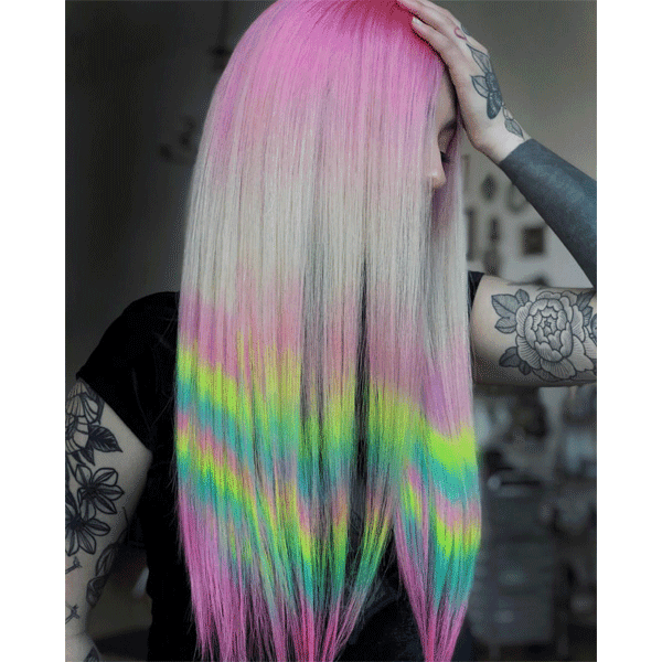 neon hair, hair color, long hair, blonde hair