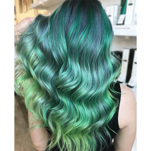 long hair, curls, green hair