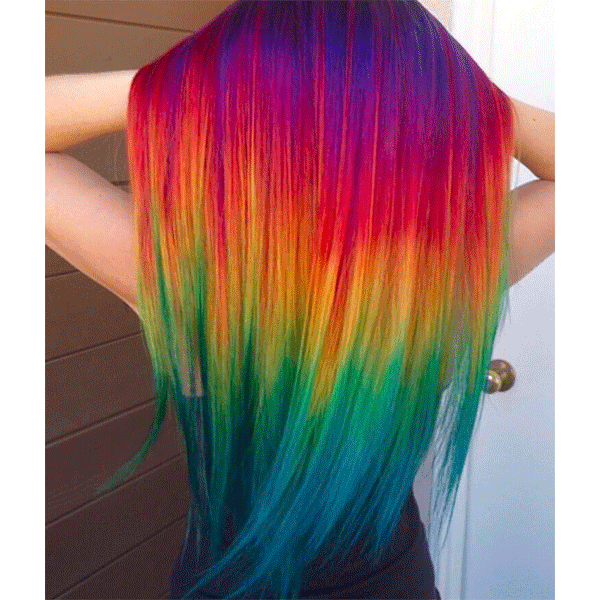 long hair, creative color, rainbow hair