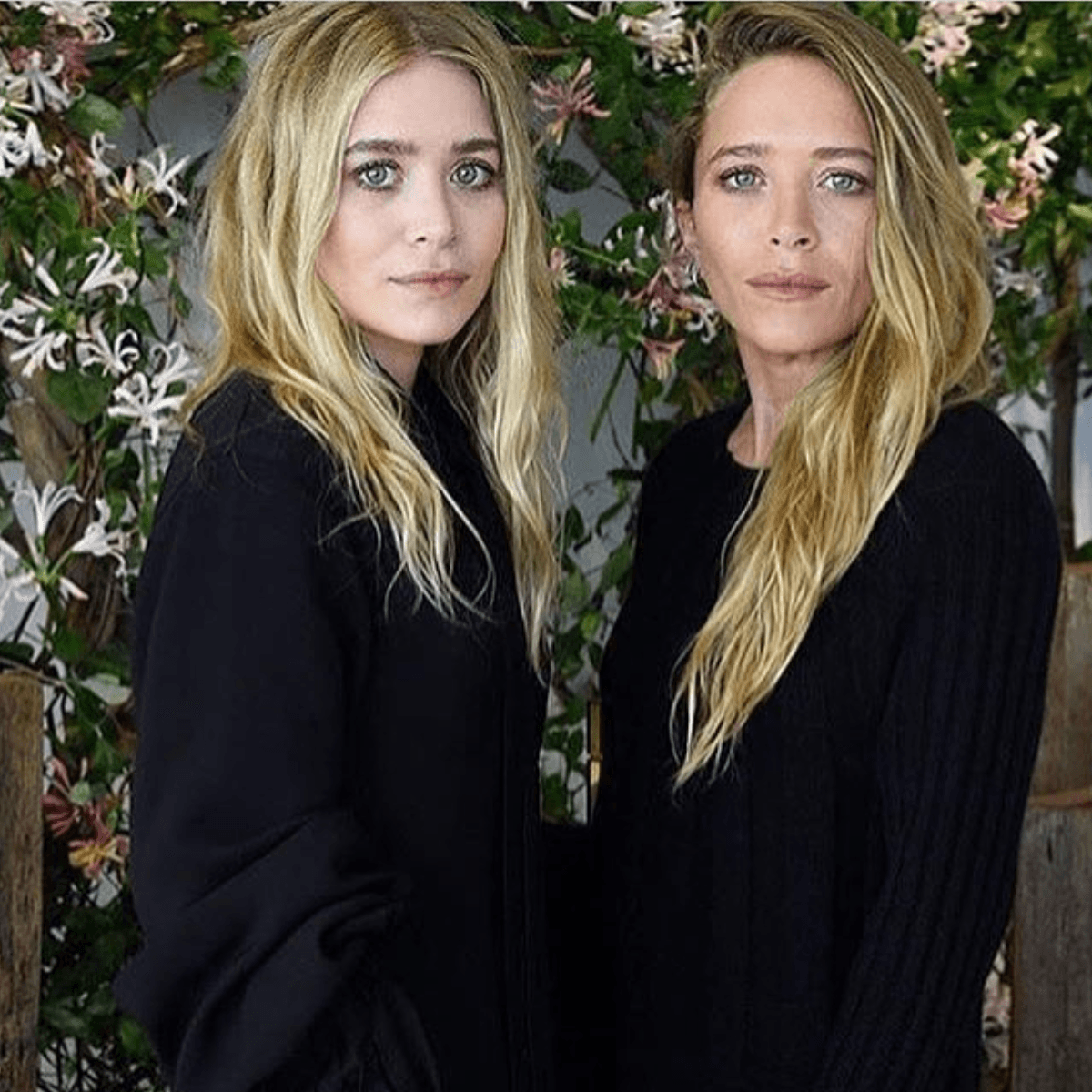 Olsen twins with rooty blonde and effortless waves, embodying lived-in boho hair.