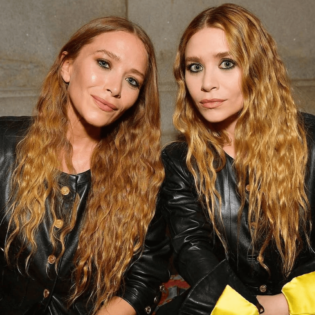 Golden lived-in waves with deep roots, worn by the Olsen twins—a modern recession hair look.