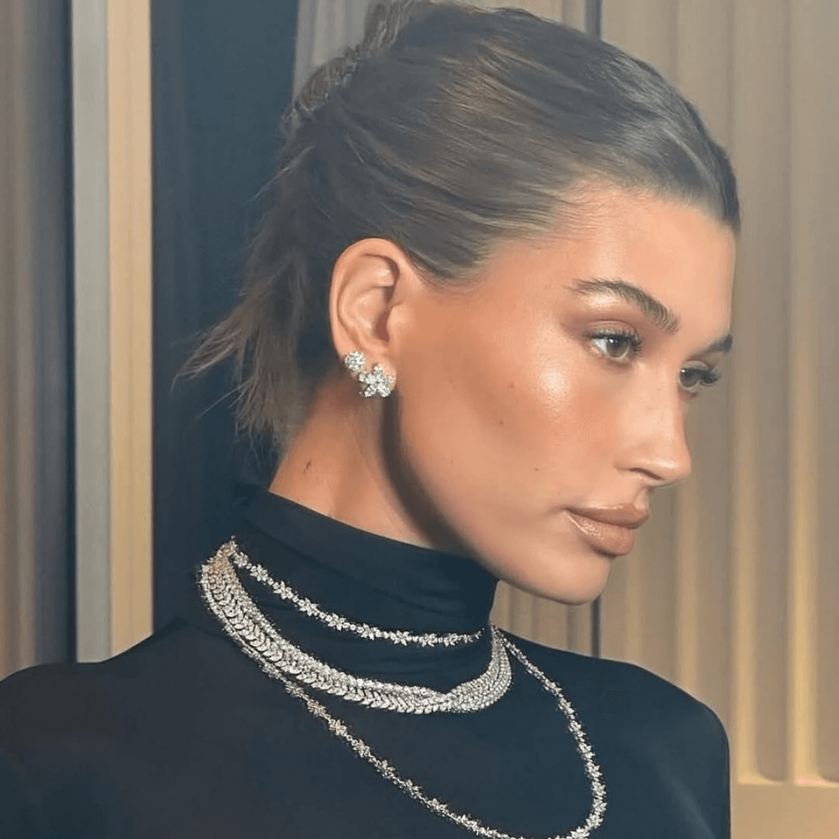 hailey bieber with an updo
