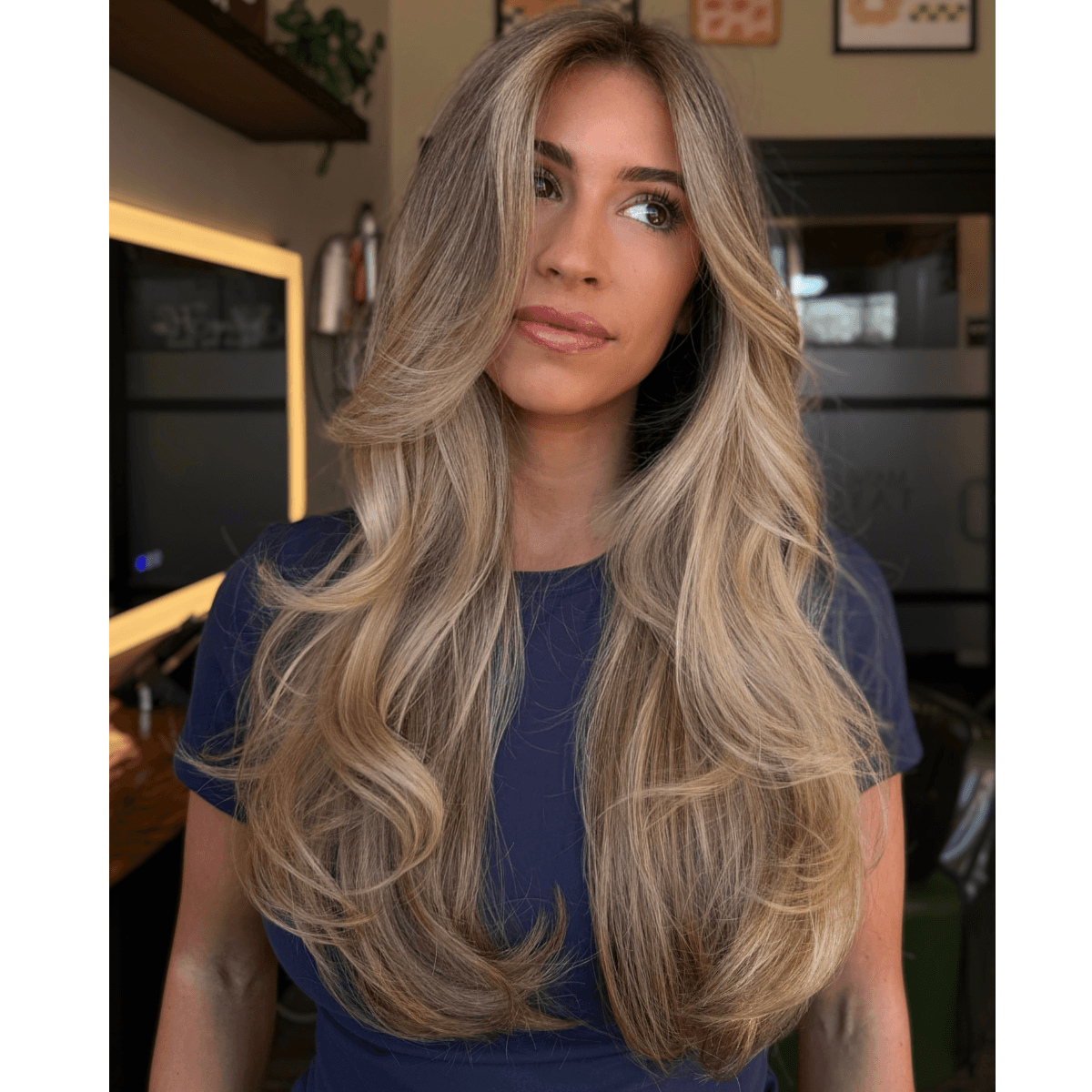 brown butter blonde layers on long hair