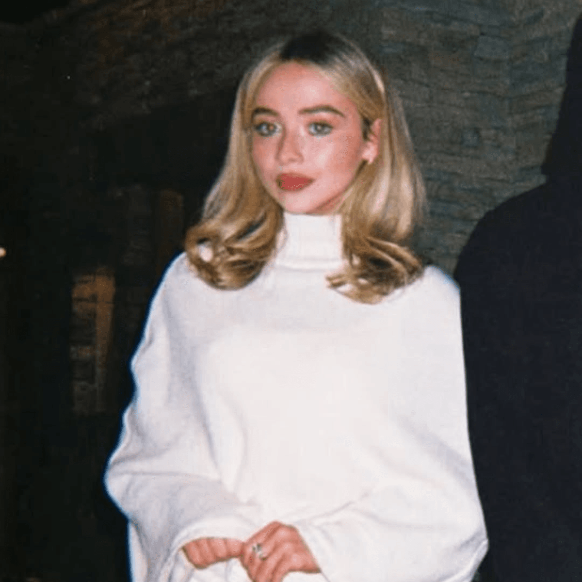 sabrina carpenter blonde Sabrina Carpenter sabrina in a white sweater with a blowout Photo Credit Instagram via @_hairbylaurie