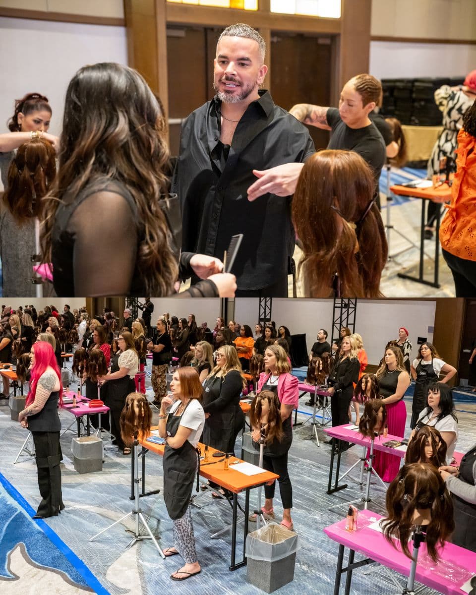 Sean Godard works with Ulta Beauty stylists during hands-on haircut education at Field Leadership Conference.